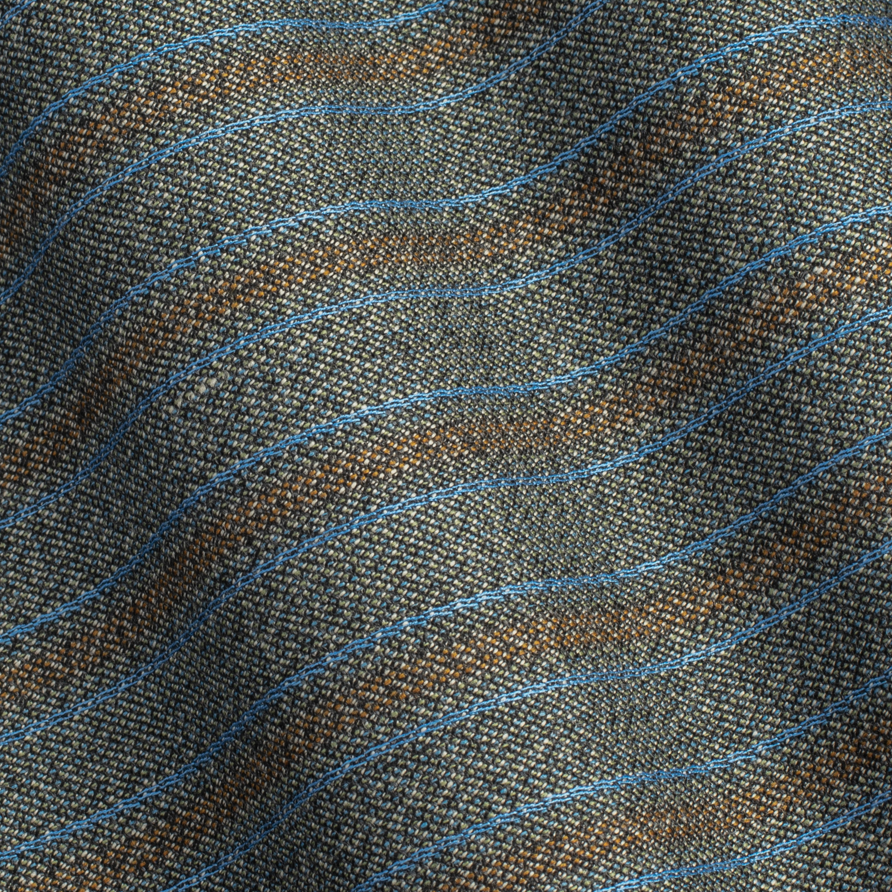ALL WOOL FABRIC-STRIPPED- GRAY BLUE, LIGHT BLUE, BROWN COLOR - ENGLAND