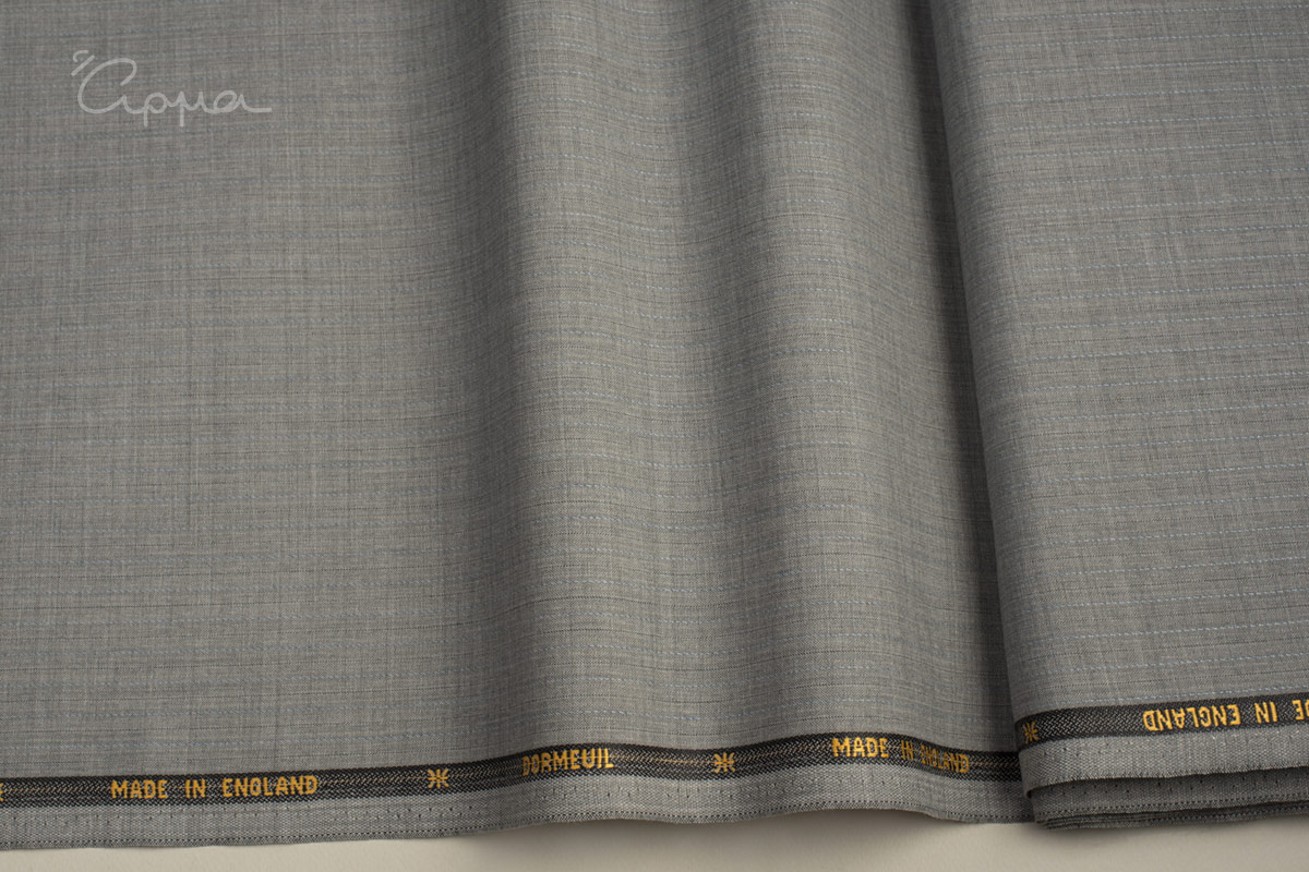 ALL WOOL FABRIC-STRIPPED-  LIGHT GRAY, DARK GRAY, LIGHT BLUE COLOR - ENGLAND