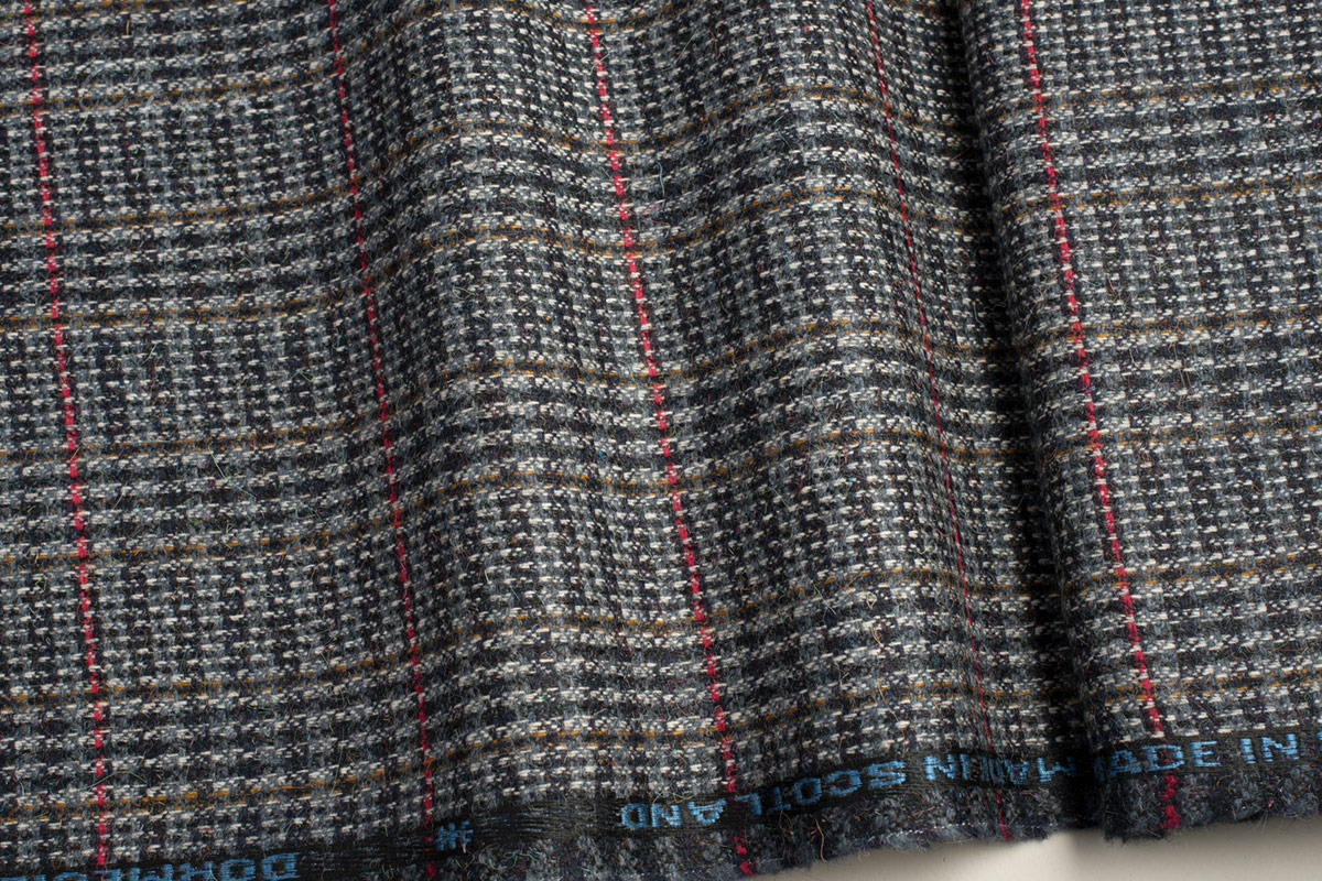 ΜΑΛΛΙ, MOHAIR, CASHMERE ΥΦΑΣΜΑ- ΚΑΡΟ ΣΧΕΔΙΟ- ΜΠΛΕ ΡΑΦ, ΑΣΠΡΟ, ΚΟΚΚΙΝΟ, ΜΟΥΣΤΑΡΔΙ ΧΡΩΜΑ - SCOTLAND