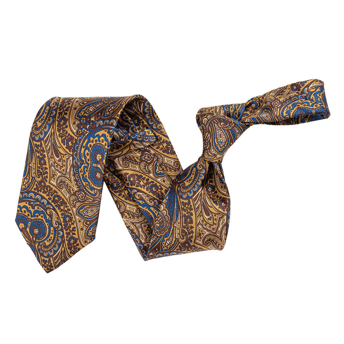 SILK TIE- PAISLEY MOTIFS - BEIGE, BROWN, BLUE COLOR