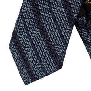 SILK TIE-GRENADINE-8 CM. WIDTH-STRIPED MOTIFS-LIGHT BLUE, DARK BLUE, BROWN COLOR