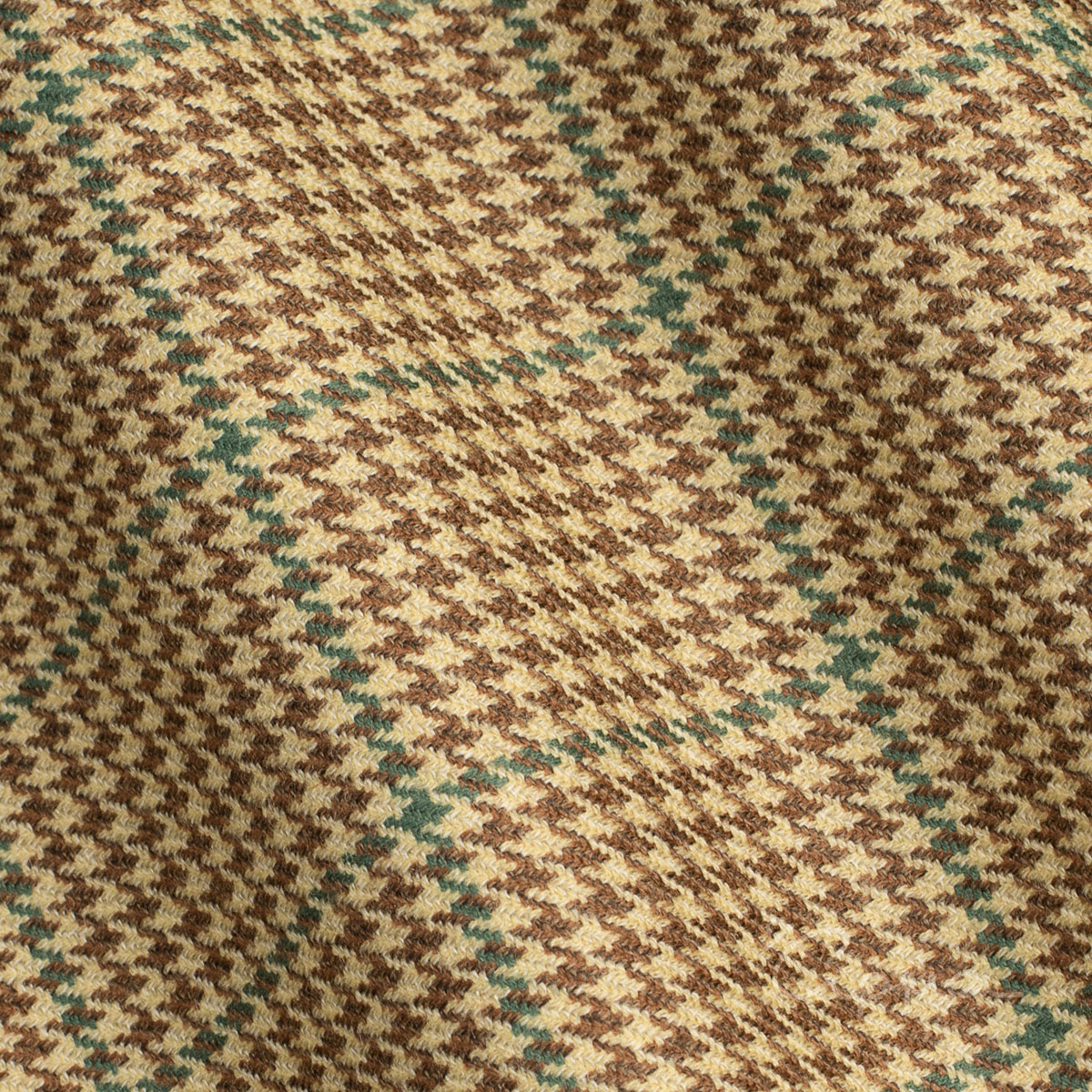 ALL WOOL FABRIC - HOUNDSTOOTH, OVERCHECK MOTIF- BEIGE, BROWN, GREEN COLOR - DORMEUIL