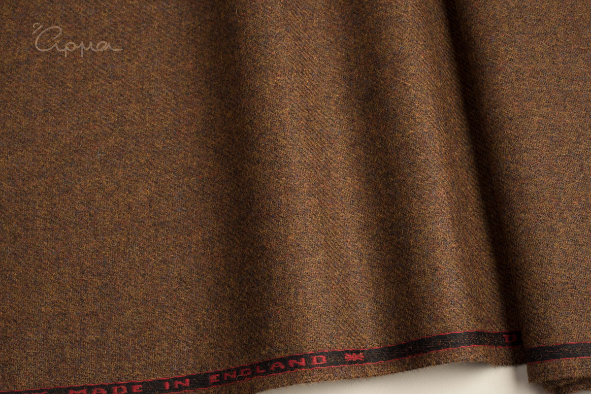 ALL WOOL FABRIC - TWEED MOTIF - DARK ORANGE, BROWN COLOR - DORMEUIL
