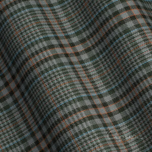 ALL WOOL FABRIC - GLEN CHECK MOTIF - GRAY, BLUE, FORREST GREEN, ORANGE COLOR
