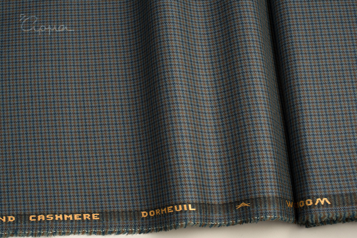WOOL, CASHMERE FABRIC - GUNCLUB CHECK MOTIF - PETROL, BLUE, BROWN, LILAC COLOR - DORMEUIL
