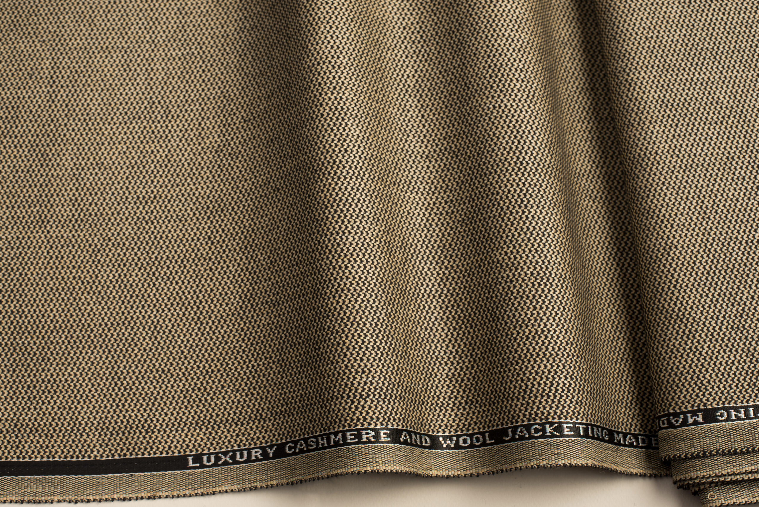 WOOL, CASHMERE FABRIC - MICRODESIGN MOTIF- IVORY, BLACK COLOR - HARRISONTEX