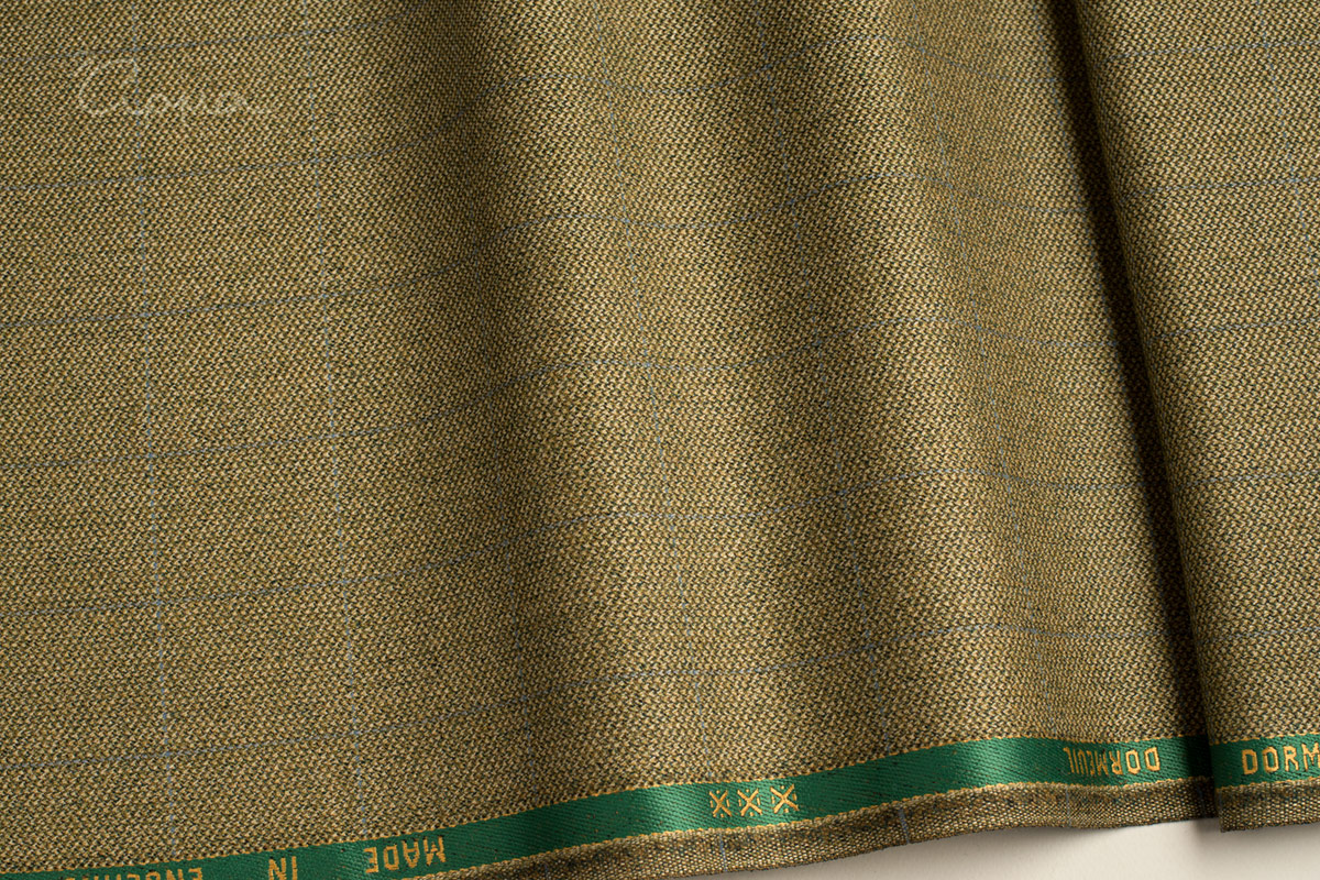 ALL WOOL FABRIC - CHECK MOTIF - BEIGE, GREEN, LIGHT BLUE COLOR - DORMEUIL