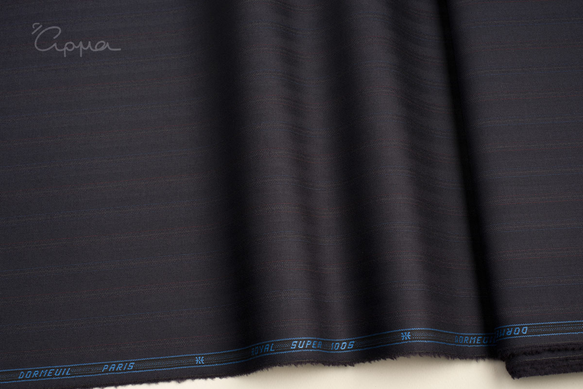 ALL WOOL FABRIC - MULTI STRIPES MOTIF - DARK BLUE, RED, BLUE ROYAL COLOR - DORMEUIL