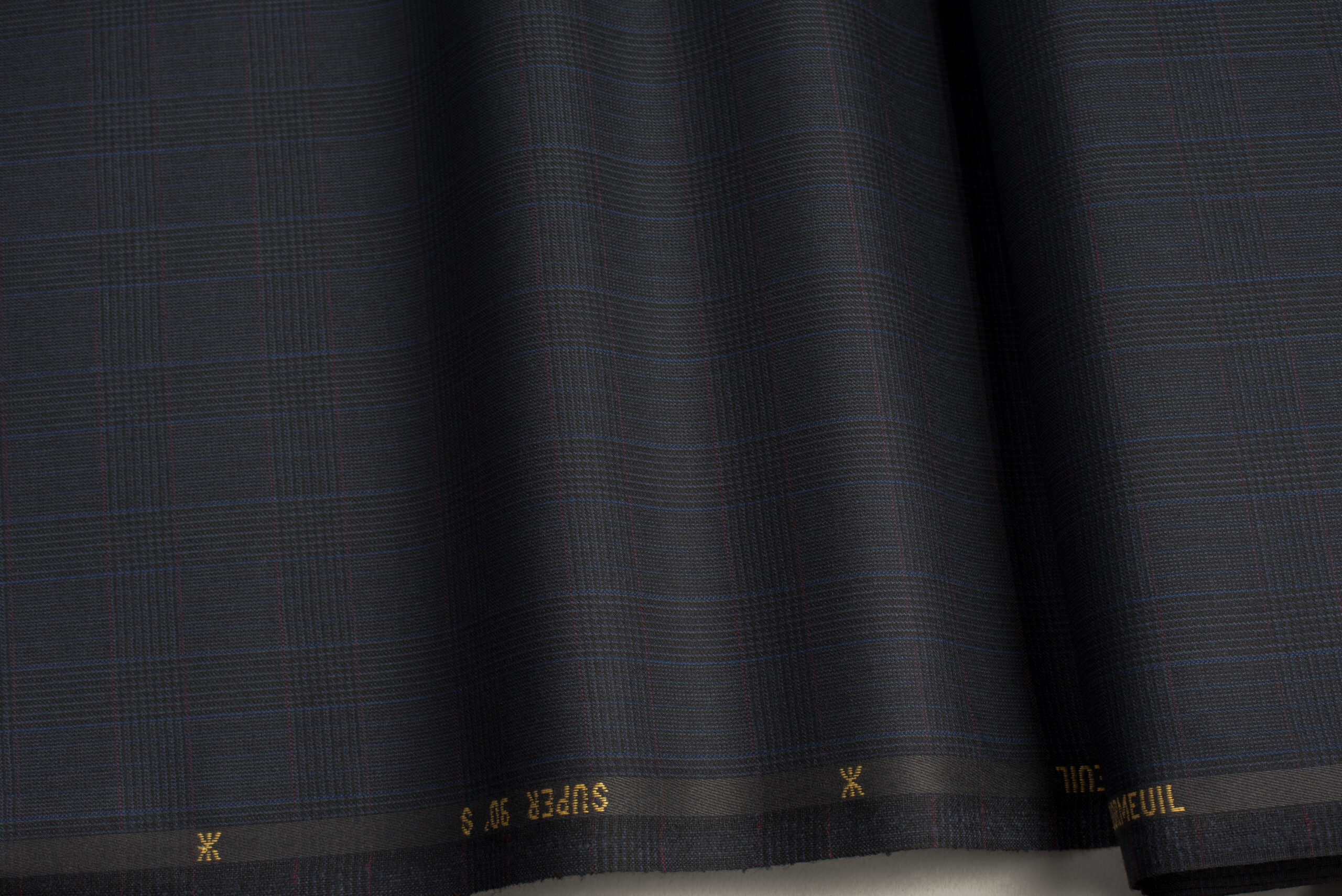 ALL WOOL FABRIC - PRINCE OF WALES CHECK - BLUE, BLACK, BURGUNDY COLOR - DORMEUIL