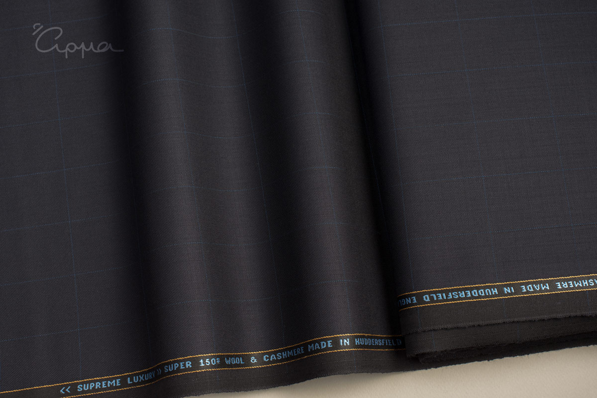 SUPER 150'S, CASHMERE ΥΦΑΣΜΑ - ΚΑΡΩ ΤΥΠΟΥ WINDOW PANE CHECK - ΜΠΛΕ ΣΚΟΥΡΟ ΡΟΥΑ ΧΡΩΜΑ