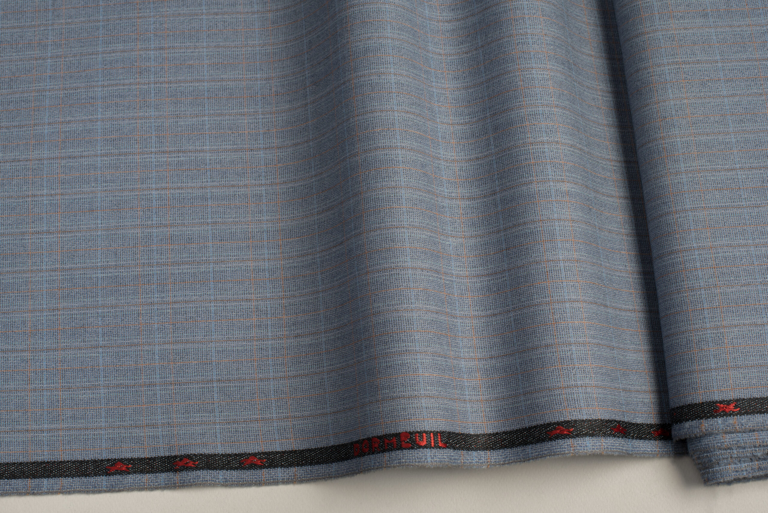 ALL WOOL FABRIC - PLAID CHECK - BLUE, BROWN, WHITE COLOR - DORMEUIL