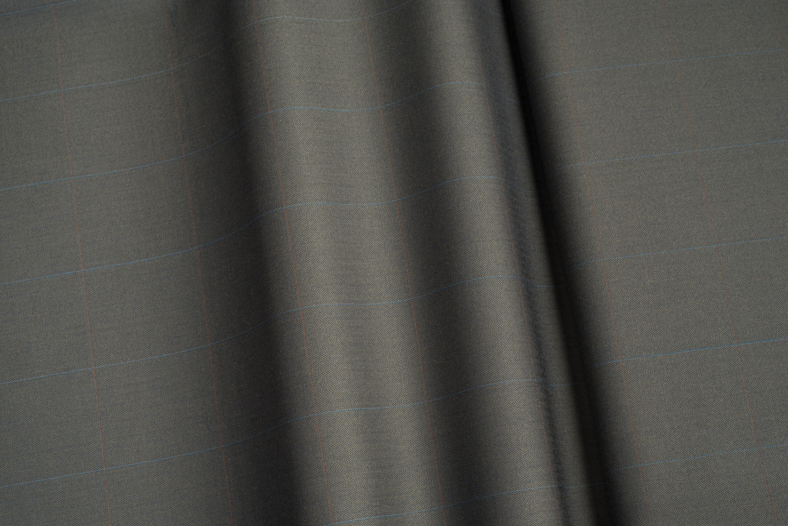 ALL WOOL FABRIC - WINDOW PANE CHECK - HERRINGBONE - PETROL, BLUE, CINNAMON COLOR - DORMEUIL