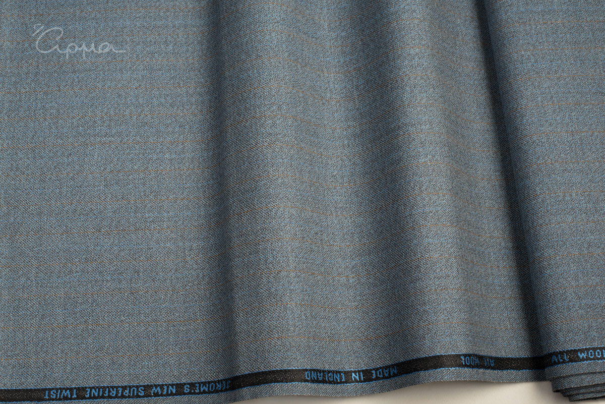ALL WOOL FABRIC - STRIPES MOTIF - GRAY, LIGHT BLUE, BEIGE COLOR
