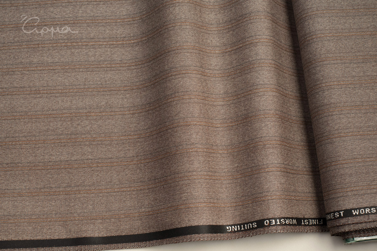 ALL WOOL FABRIC - STRIPES MOTIF - BROWN, GRAY, CINNAMON COLOR