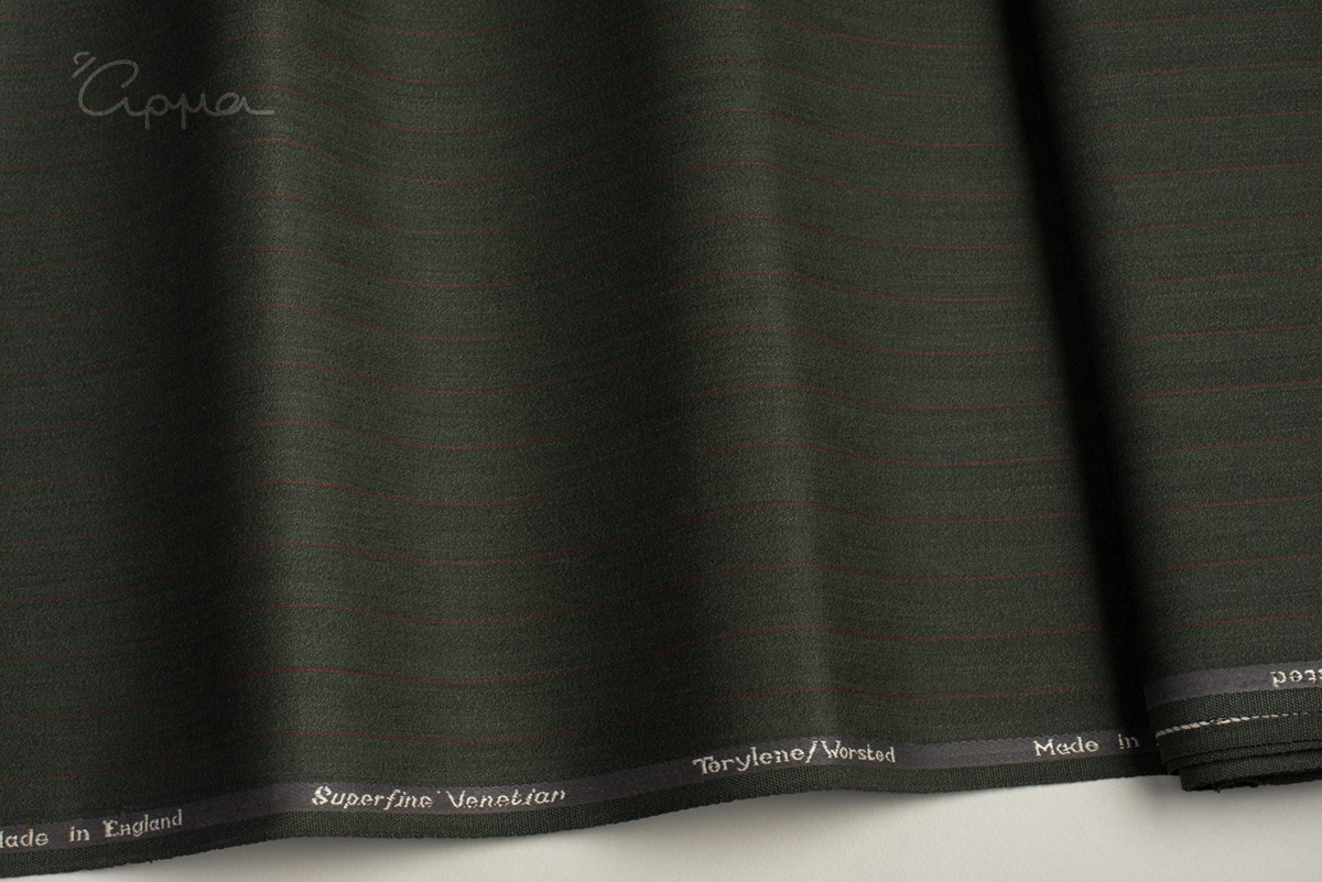 TERYLENE, WOOL FABRIC- STRIPES MOTIF - GREEN, BROWN CINNAMON COLOR