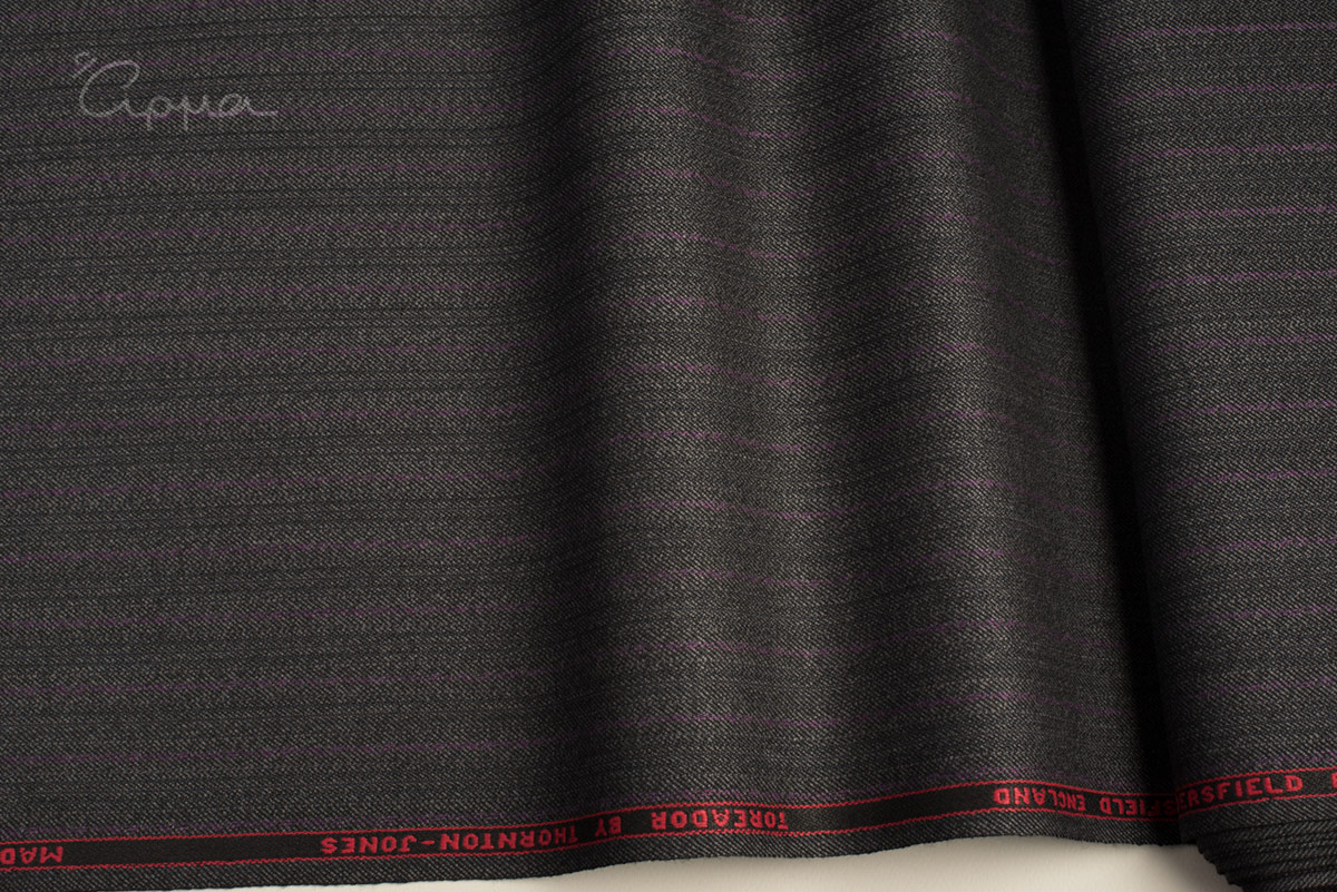 ALL WOOL FABRIC - STRIPES MOTIF - GRAY, BLACK, PURPLE COLOR