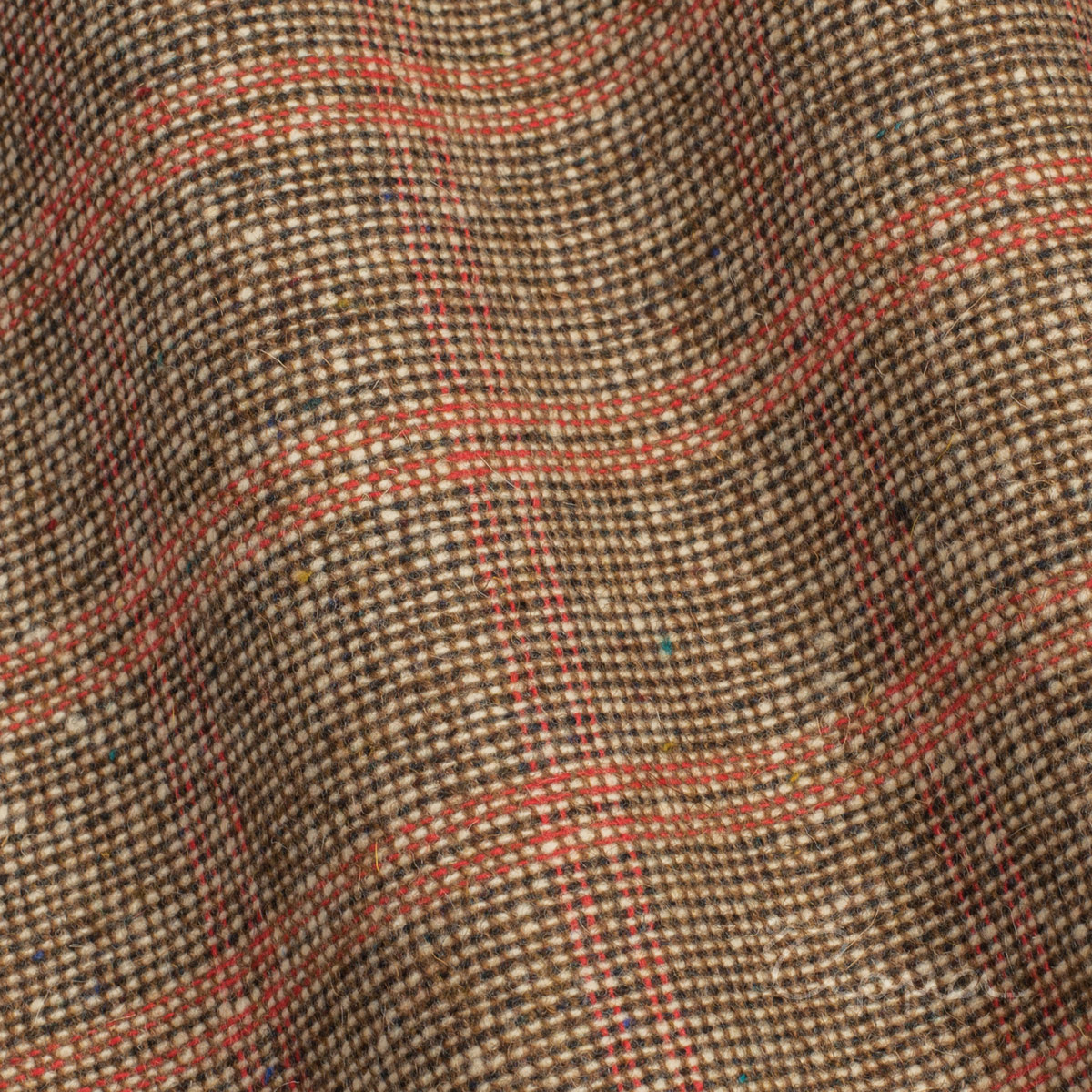ALL WOOL FABRIC - GLEN CHECK MOTIF - BROWN, WHITE, RED COLOR