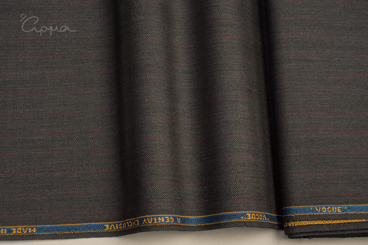 ALL WOOL FABRIC - MULTI STRIPES MOTIF - GRAY, DARK GRAY, RED COLOR