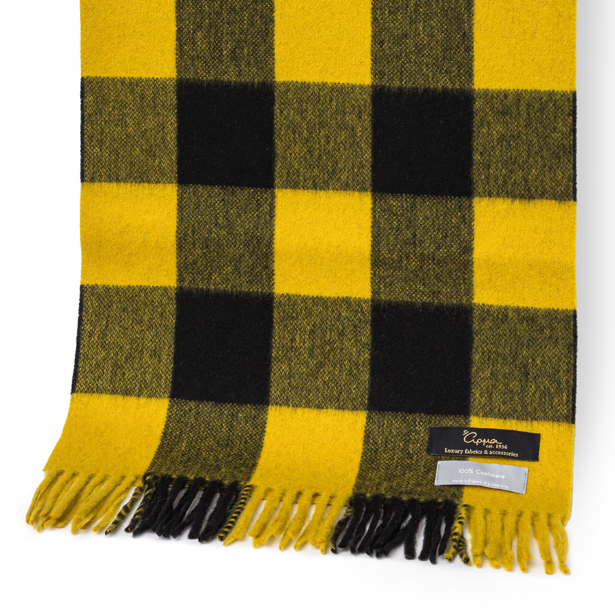 CASHMERE SCARVES - CHECK MOTIF - YELLOW, BLACK COLOR