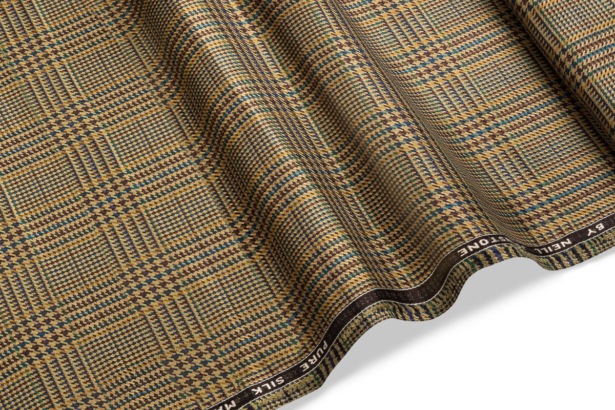 ΟΛΟΜΑΛΛΟ ΥΦΑΣΜΑ - ΚΑΡΩ ΤΥΠΟΥ PRINCE OF WALES - ΚΑΦΕ, ΠΡΑΣΙΝΟ, ΜΠΛΕ ΧΡΩΜΑ