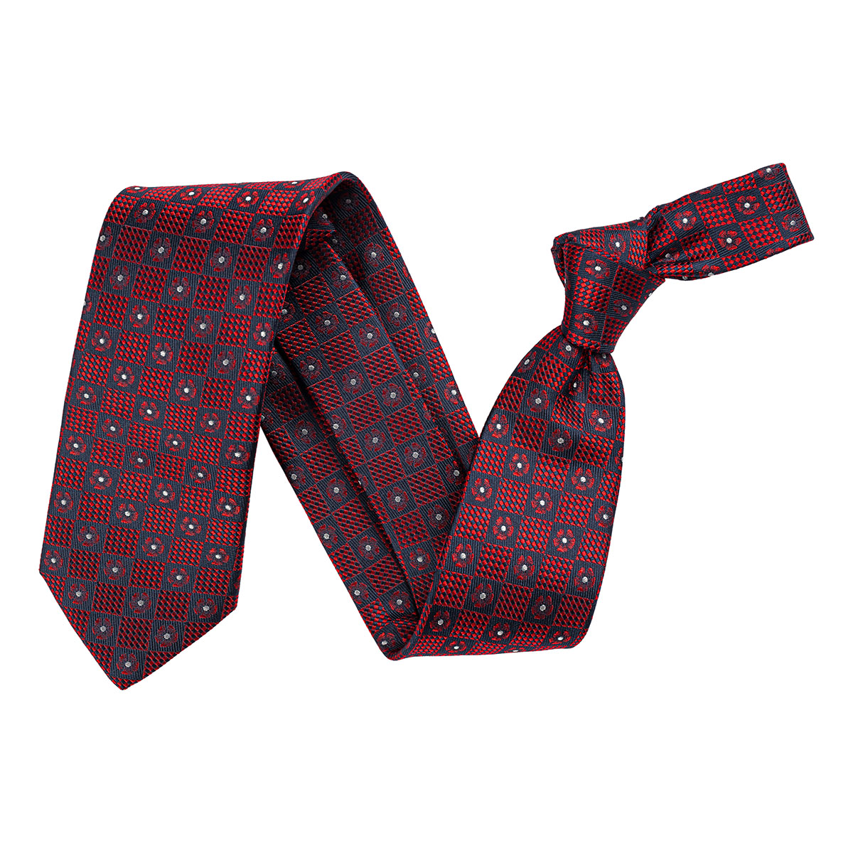 ΜΕΤΑΞΩΤΗ ΓΡΑΒΑΤΑ-8 ΕΚ. ΦΑΡΔΟΣ -ΣΧΕΔΙΑΣΤΗ- ΚΟΚΚΙΝΟ, ΜΠΛΕ ΣΚΟΥΡΟ ΧΡΩΜΑ