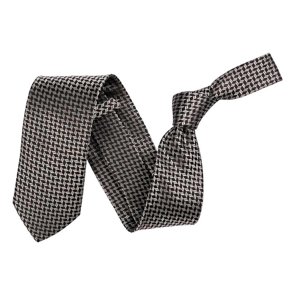 SILK TIE-8 CM WIDTH -MOTIFS- BLACK, GRAY COLOR