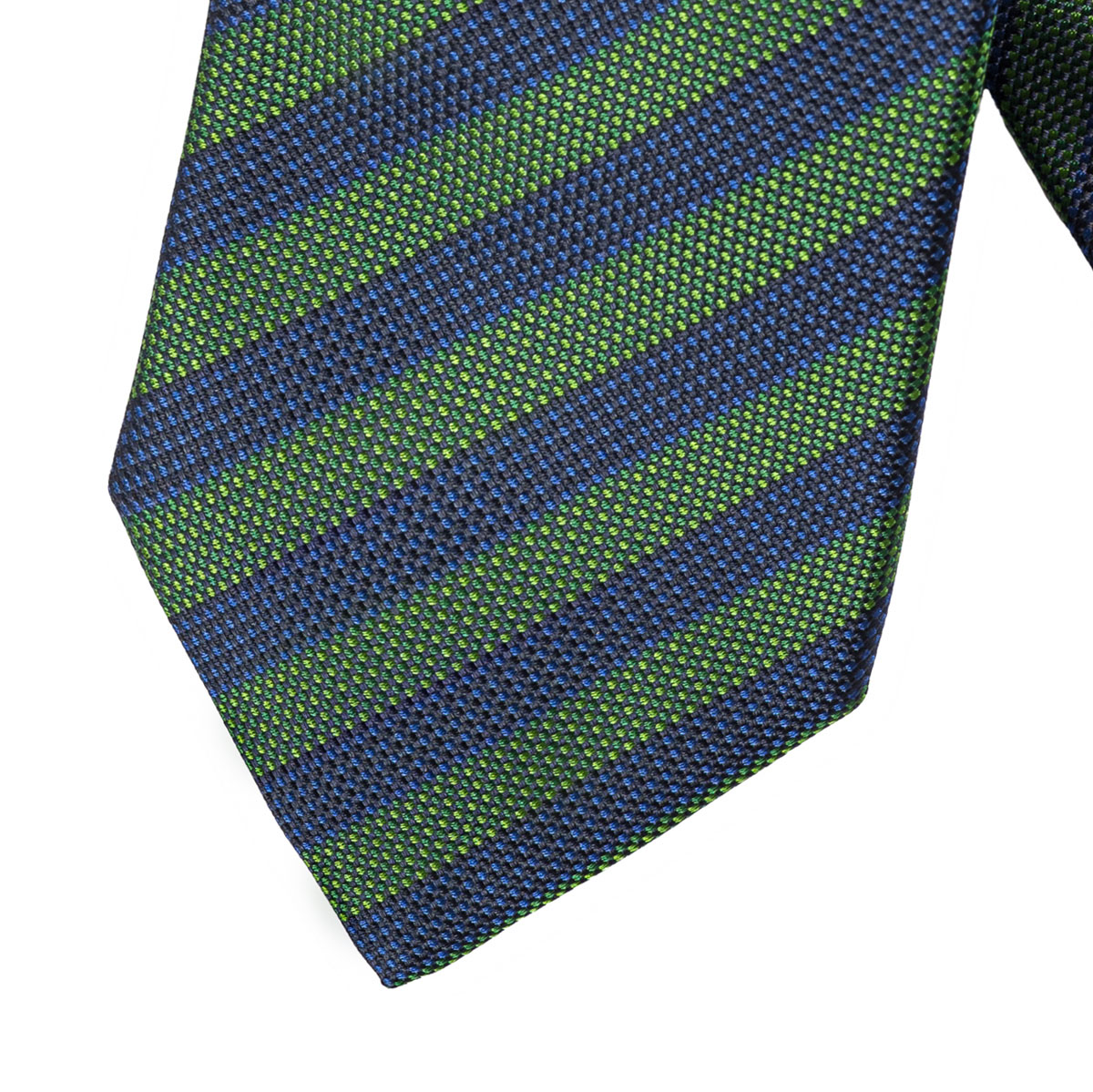 SILK TIE- 8 CM- STRIPPED MOTIF- GREEN, DARK BLUE COLOR