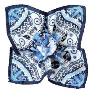 SILK POCHETTE- WITH MOTIFS- DARK BLUE, BLUE, WHITE COLOR